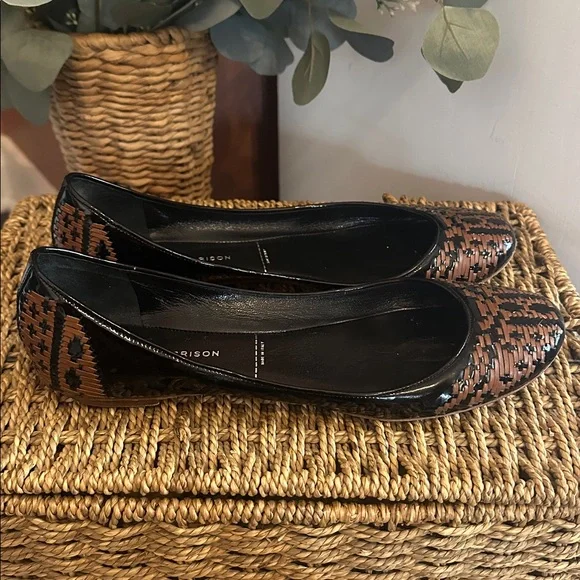 Sigerson Morrison women’s Black Brown weave Patent leather 8.5 ballet Flats - Picture 6 of 12